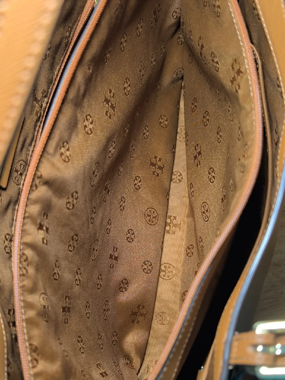 Tory Burch York Buckle Tote Bag Saffiano Leather Cognac Brown Gold Hardware